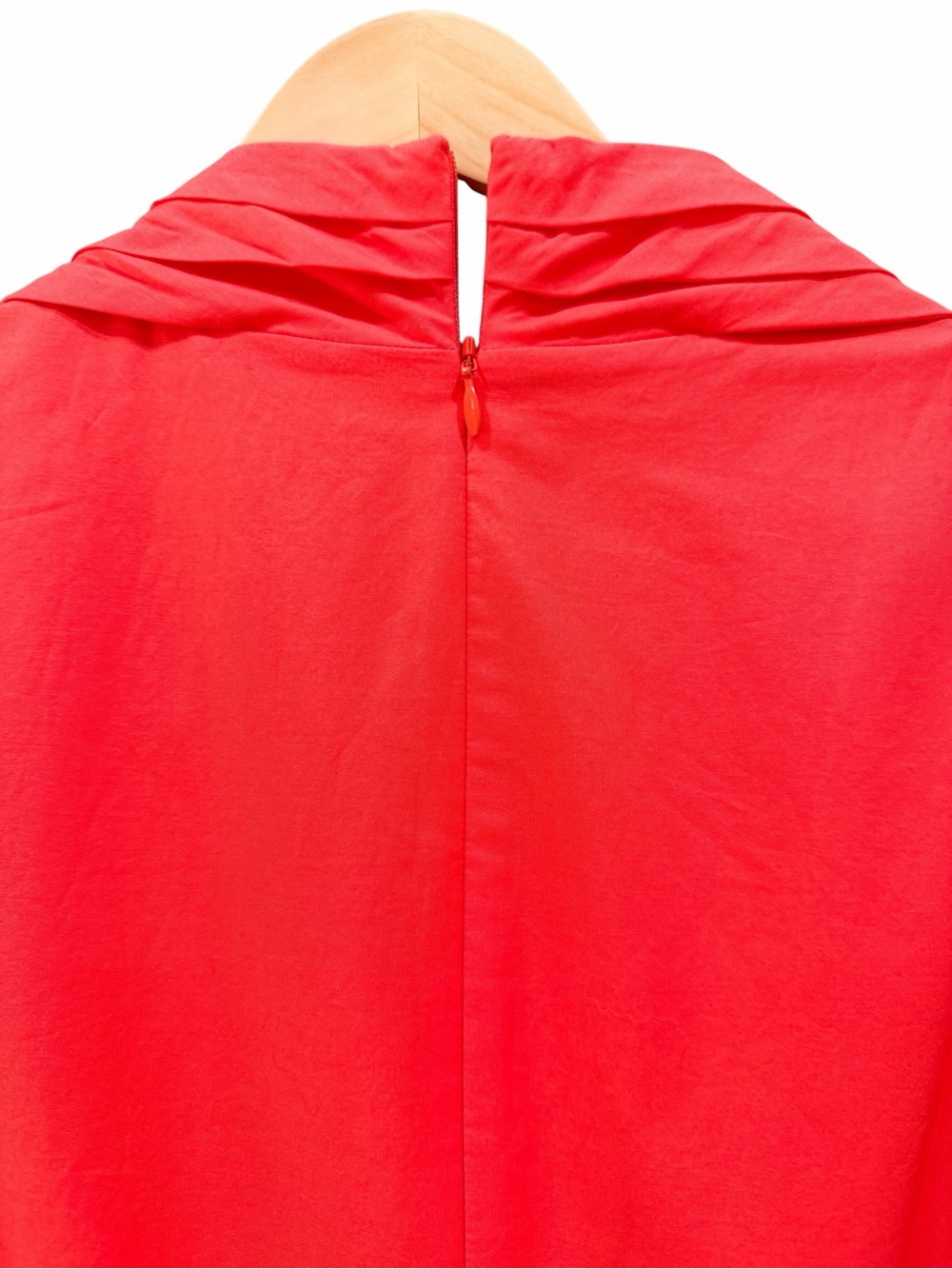 Vince Camuto Pleat Neck Cotton Midi Dress Belted Tiered Poppy Red 4 NWT - Picture 6 of 16